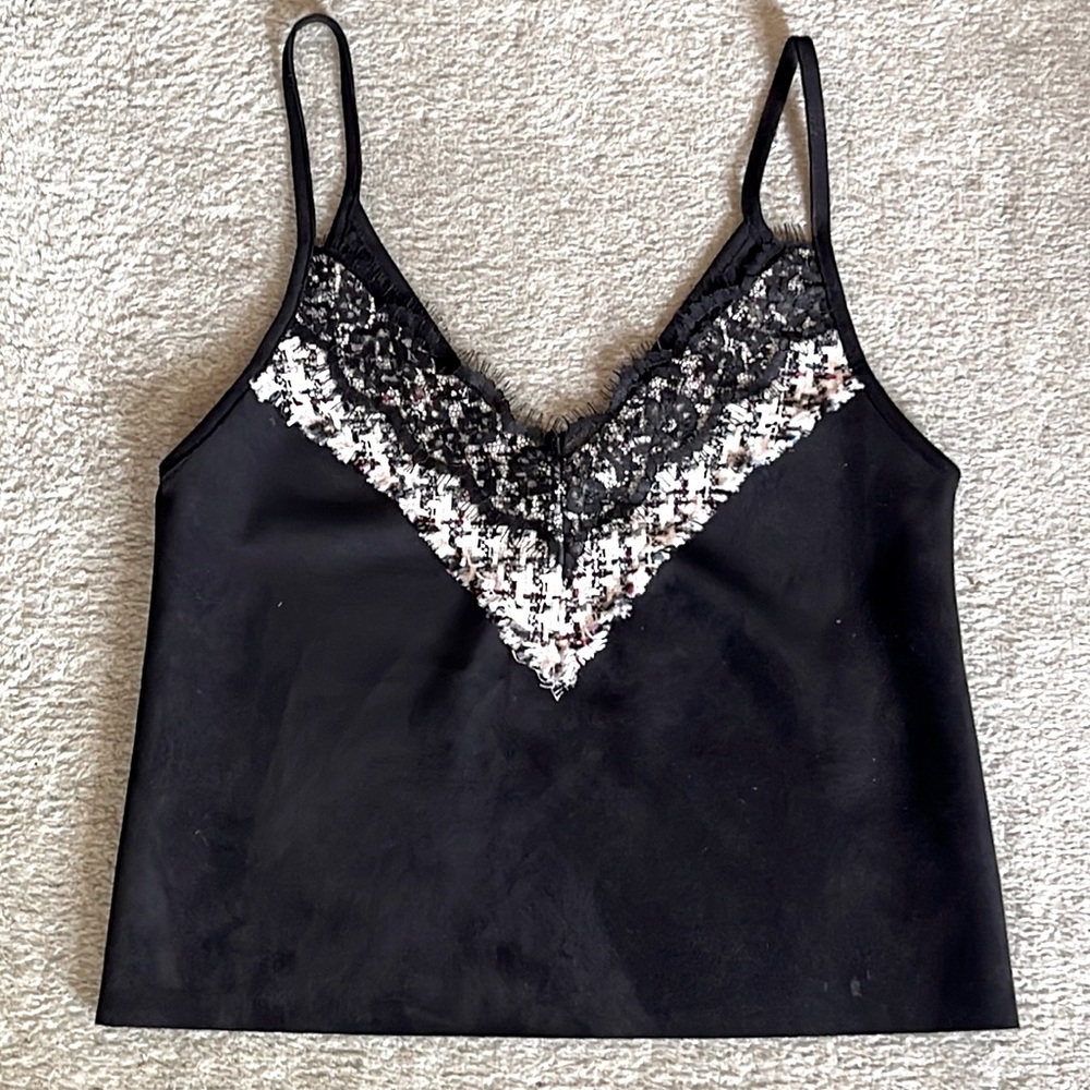 Zara faux suede tank top with lace size S - Picture 1 of 4
